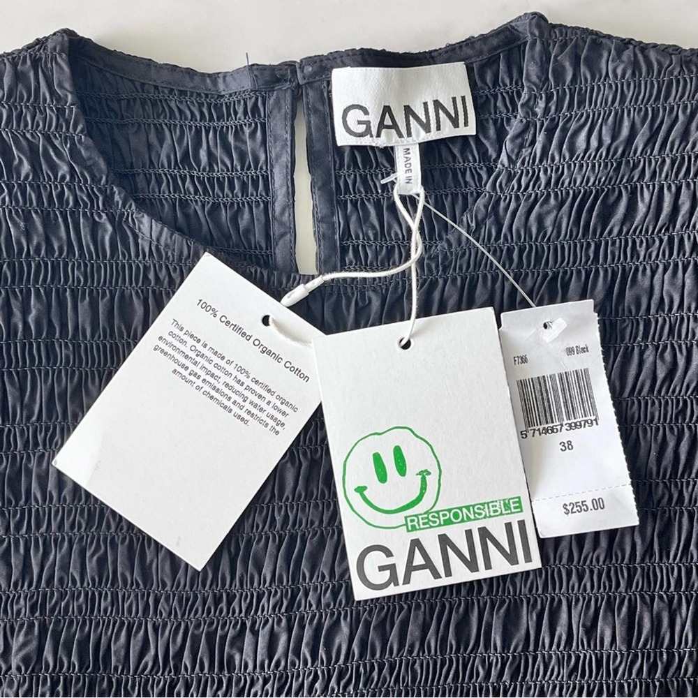 Ganni Black A-Line Puff Sleeve Mini Dress - Picture 6 of 14